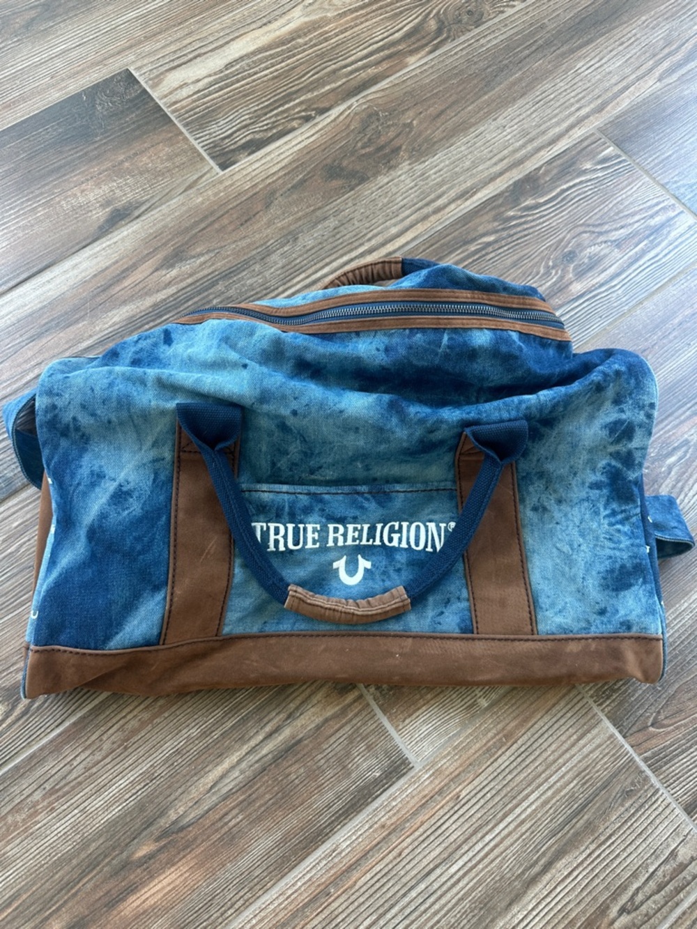 True Religion Blue Denim & Brown Accent Duffel